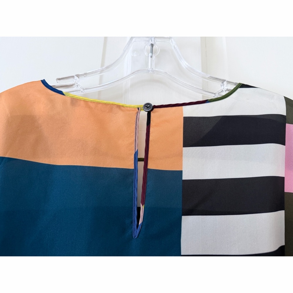 Odeeh Colorful Rainbow Stripe Silk Top Blouse Colorblock Patchwork Rugby 42 - Picture 12 of 16